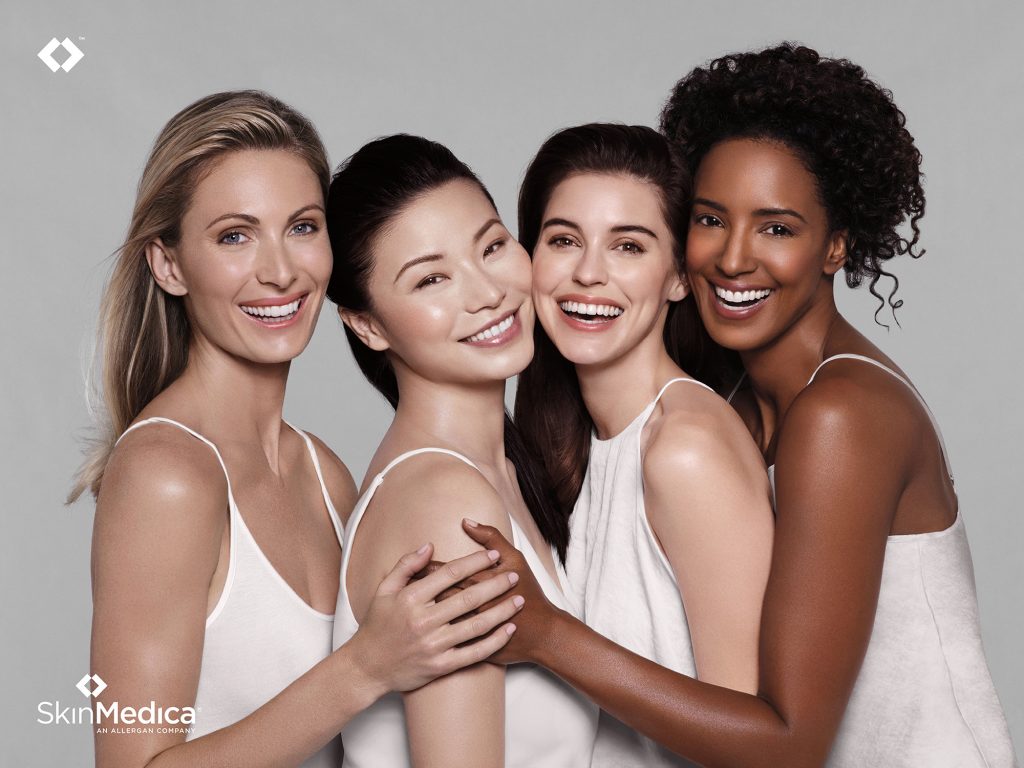 models of different skin colors with smooth and clear skin